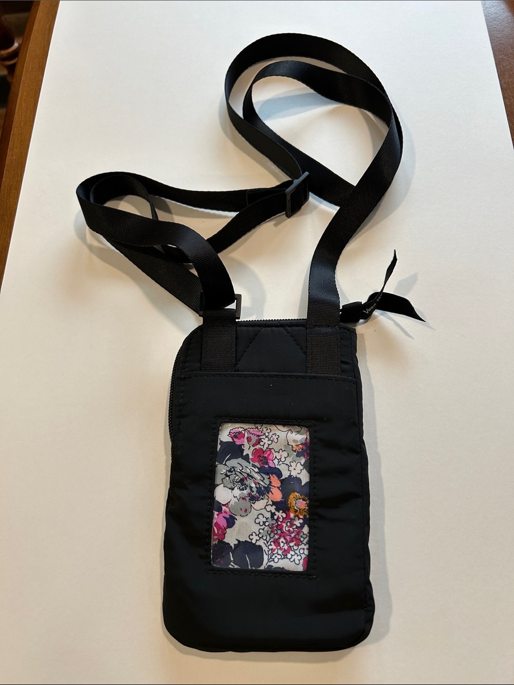 Vera Bradley Black Quilted Crossbody ID Pouch with Floral Window